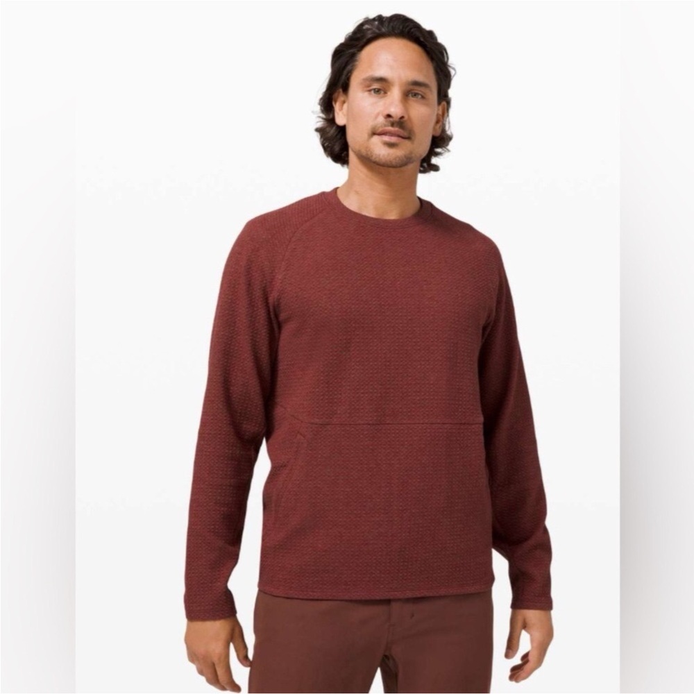 🌼LULULEM🍋N Men At Ease Textured Crew Sweatshirt Burgundy Large Classic Fit